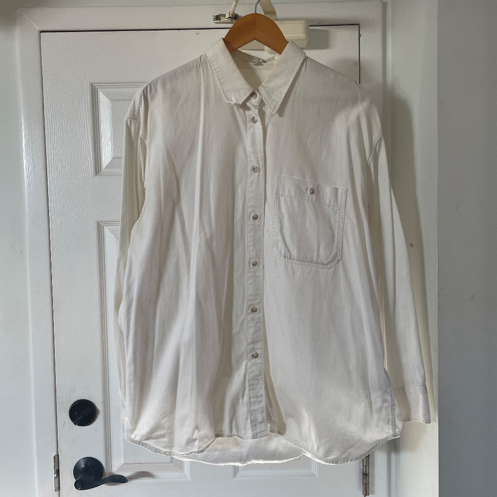 Uniqlo Oversized White Cotton Button Down Long Sleeve Shirt size Small